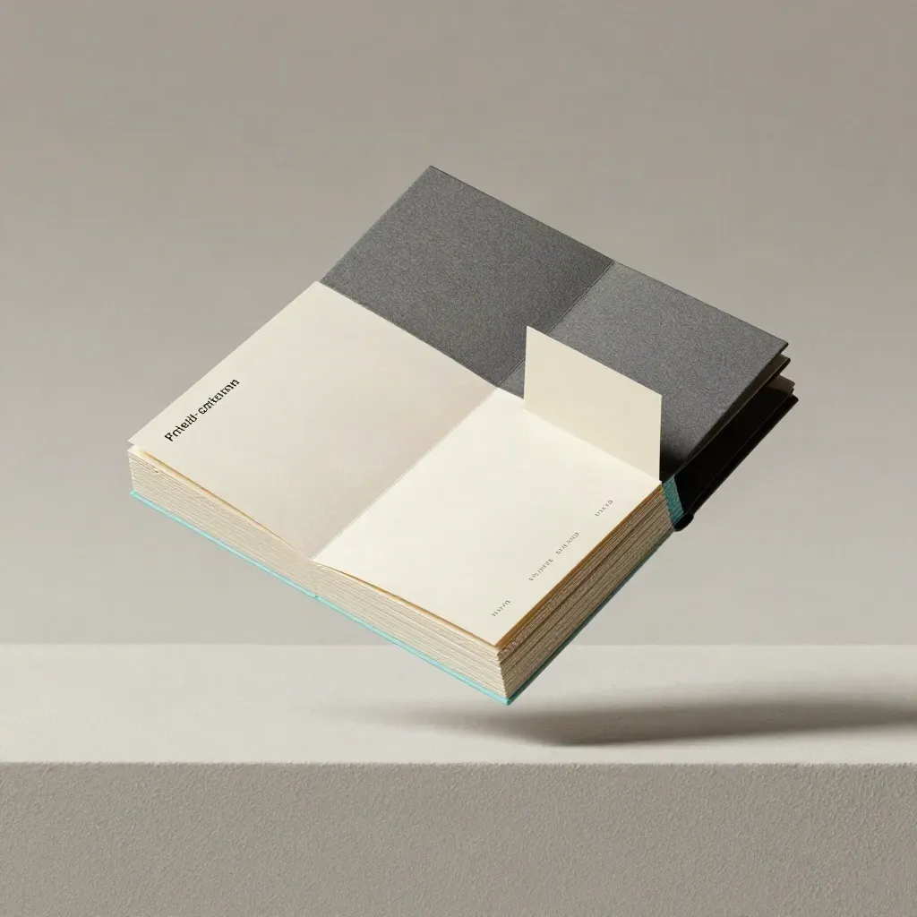Floating Bitcoin price sheet deck with tab dividers and graphite slipcase on a dove-gray field.